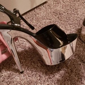 Black and metallic silver Platform high heels